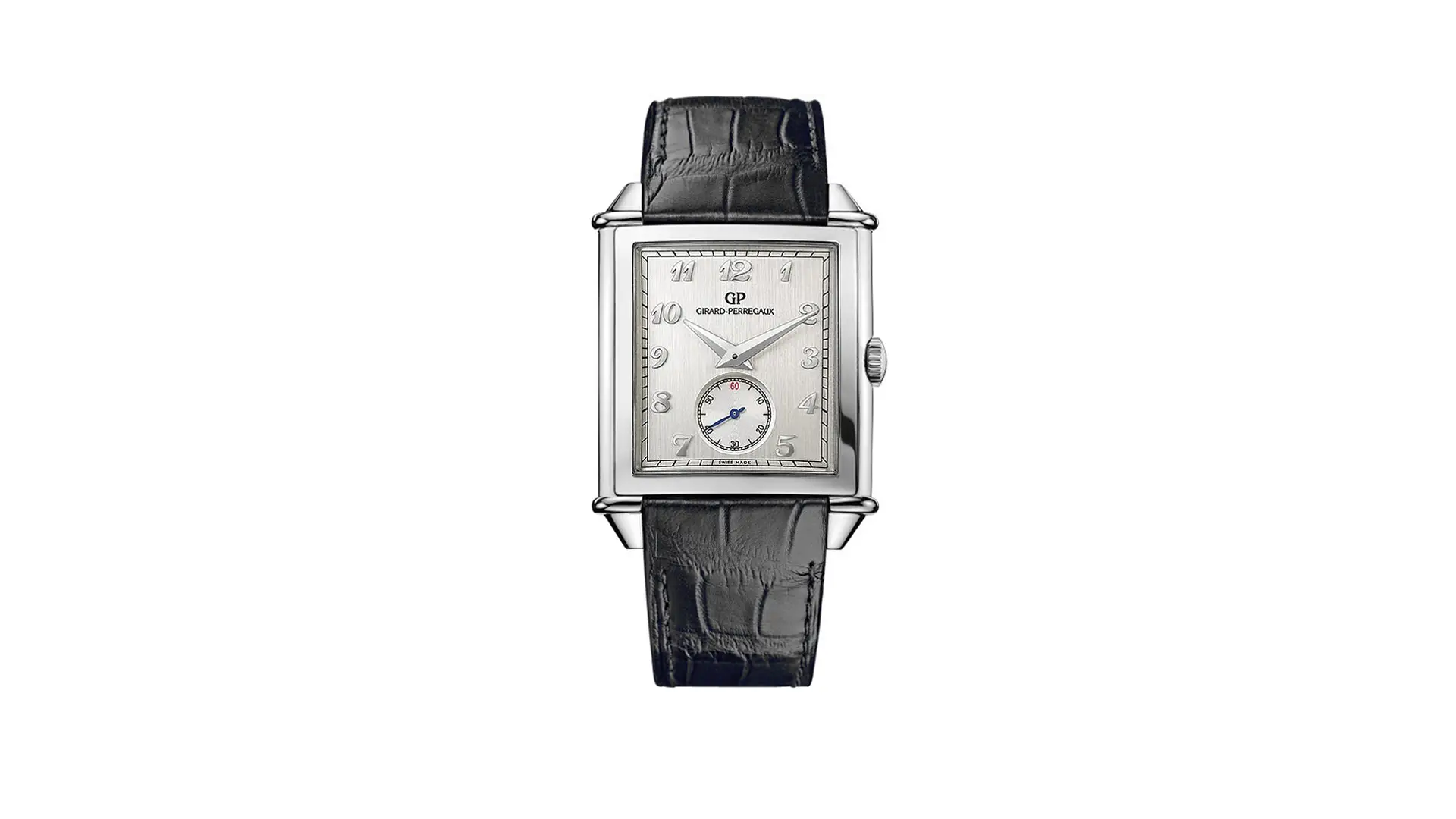 Girard Perregaux Vintage 1945 25880.11.121.BB6A Men’s Watch Front view of the Girard Perregaux Vintage 1945 25880.11.121.BB6A men’s watch with rectangular case, silver dial, and small seconds subdial
